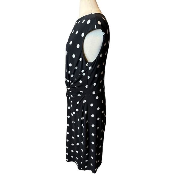 Lauren Ralph Lauren Polka Dot Dress Midi Ruched Size 16 Black White - Picture 3 of 6